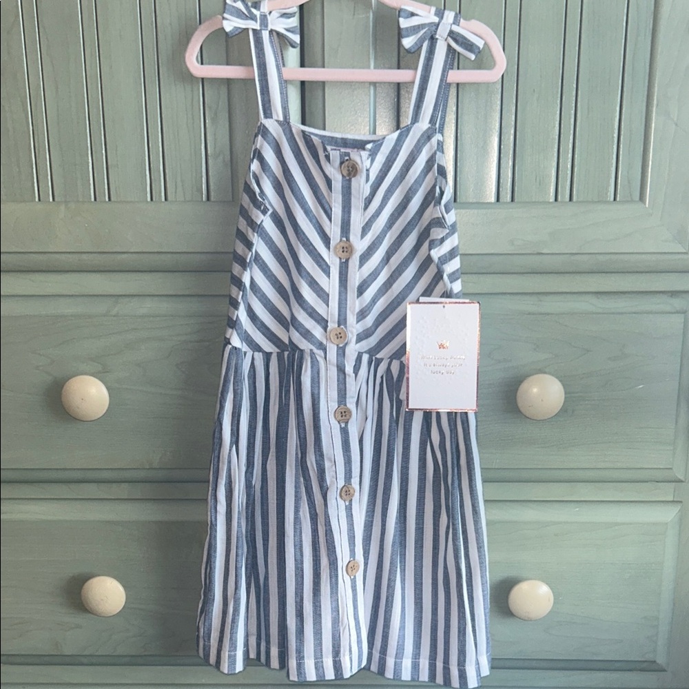NWT 3T Striped Blue and White Bow Dress